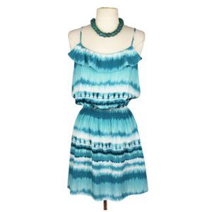 Scoop NYC Silk Blue Tie Dye Ruffle Dress M